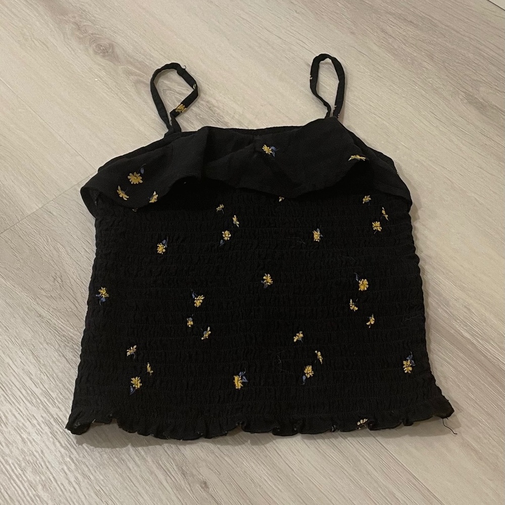 Black with Yellow Flowers Smocked Abercrombie Kid’s Tank Top (11/12)